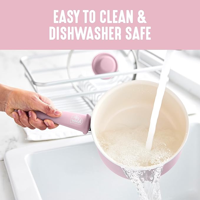 GreenLife 2 Quart Ceramic Nonstick Saucepan with Lid, PFAS-Free, Stay-Cool Handle, Multipurpose Kitchen Cooking Pot, Dishwasher & Oven Safe, Pink