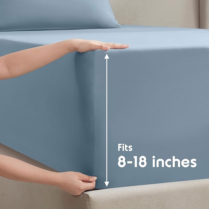 Nestl Split King Sheet Set - 1800 Ultra-Soft Microfiber Bed Sheets - Double Brushed - Deep Pockets - Easy Fit - 5 Piece Set - Bed Sheets & Pillowcases (Split King, Stone Blue)