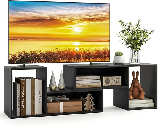 Tangkula 2 Pieces L-Shaped TV Stand, Free-Combination Entertainment Center for TVs up to 55 Inch, Modern TV Media Console Table with 4 Open Cubes, DIY Bookcase Shelf for Living Room (Black, 2 pcs)