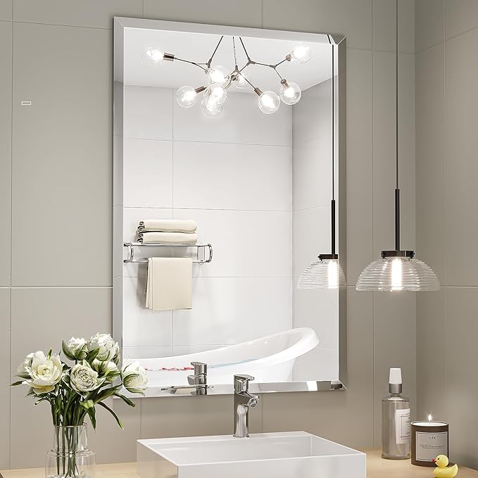 Bathroom Mirrors for Wall Beveled, 24"x36" Frameless Bathroom Vanity Mirror, Wall Mount Mirror for Bedroom Entryway Living Room Hangs Horizontally or Vertically