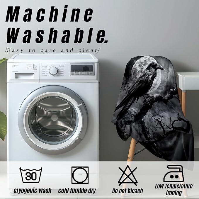 Gothic Blanket Gifts for Adults and Kids Raven and Moon Halloween Throw Blankets for Bed Room Couch Soft Lightweight Warm Cozy Throws Decor 50x60in