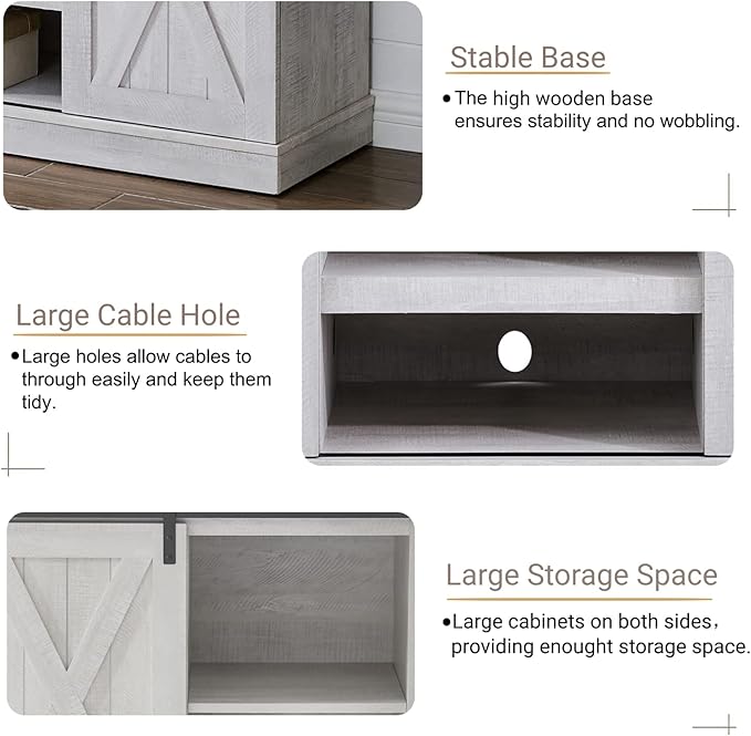 Farmhouse Sliding Barn Door TV Stand for TV up to 65 Inch Media Console Table Storage Cabinet Wood Entertainment Center Ranch Rustic Style Gray