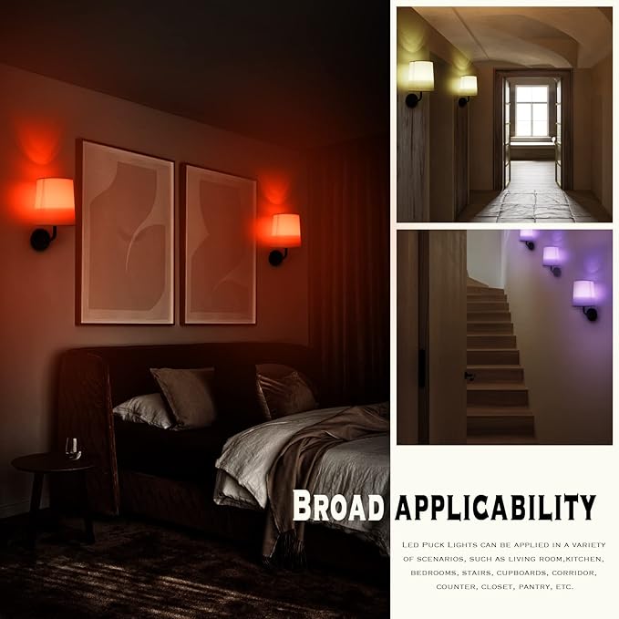 HEQIQEH Rustic Vintage Battery Operated RGB Wall Sconce Light Fixture with Remote Control, Flared Funnel Linen Fabric Shade Dimmable Nightstand Lamps for Bedroom, Set of 2 (Black-2)