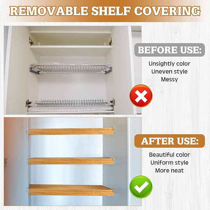 Hoolerry 5 Pcs Wire Shelf Covers Foamed PVC Wire Rack Covers for Removable Closet (Not Wood) Pantry Shelves for Cabinet Bathroom Kitchen Shelving Decoration(Wood Color,24x16inch)