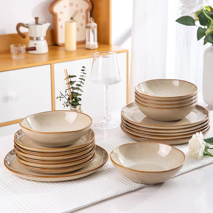 AmorArc Ceramic Dinnerware Sets,Handmade Reactive Glaze Stoneware Plates and Bowls Set,Highly Chip and Crack Resistant | Dishwasher & Microwave Safe Dishes Set,Service for 6 (18pc)