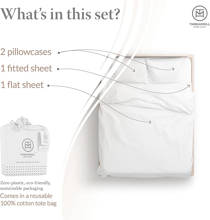 Threadmill - White King Sheets Set, Soft 100% Cotton Cooling Sheets Deep Pockets Snug Fit Elastic, 500 Thread Count, 4-Pc Bedsheet Set, Beats Egyptian Cotton Claim (Solid - Pure White)