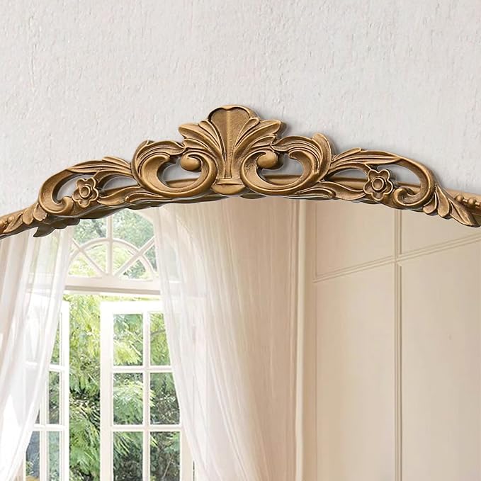 Micasso Gold Vintage Wall Mirror: 24"x 32" French Baroque Antique Arched Wall Mounted Mirror - Traditional Ornate Decorative Entryway Mirror for Home Decor/Entryway/Fireplace/Living Room/Hallway