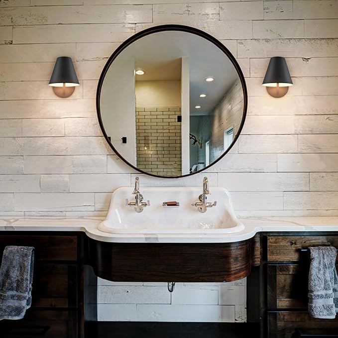 DIRYZON Industrial Wall Sconces Set of Two,Metal Barn Wall Lights for Bedroom,Black Sconce Lighting for Living Room Kitchen Hallway