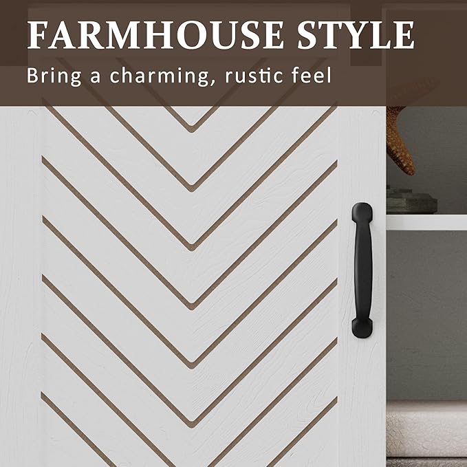 Farmhouse TV Stand for 65+ Inch TV, Tall Entertainment Center with Sliding Barn Doors, Rustic Wood Storage Cabinet Television Media Console for Living Room, Bedroom (Wood-Tone and White)