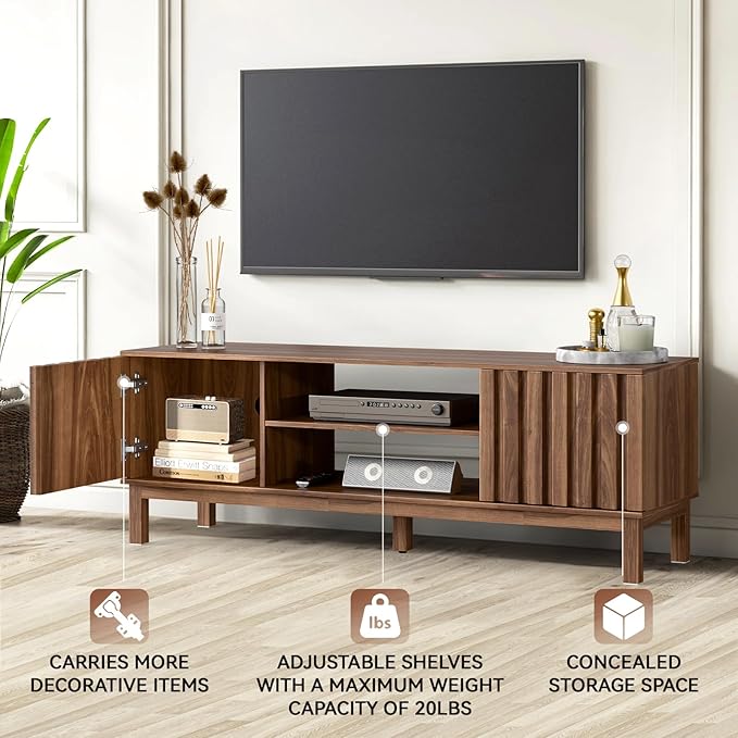 TV Stand for 32 65 inch TV, Entertainment Center with Storage Cabinet, Mid Century Modern Media Console Table for Living Room, Office