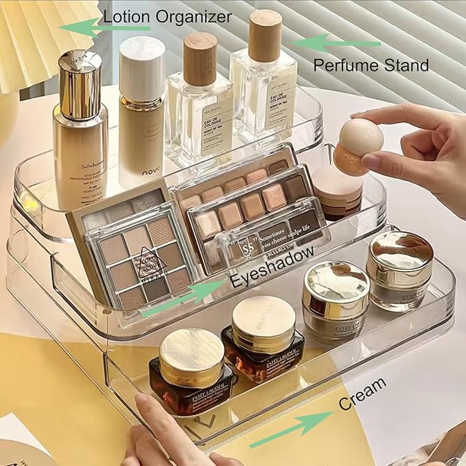 Perfume Stand Display Shelf for Women, 3 Tiered Perfume Tray Storage, Cologne Organizer for Men, Acrylic Makeup Organizer for Bathroom Kitchen Countertop