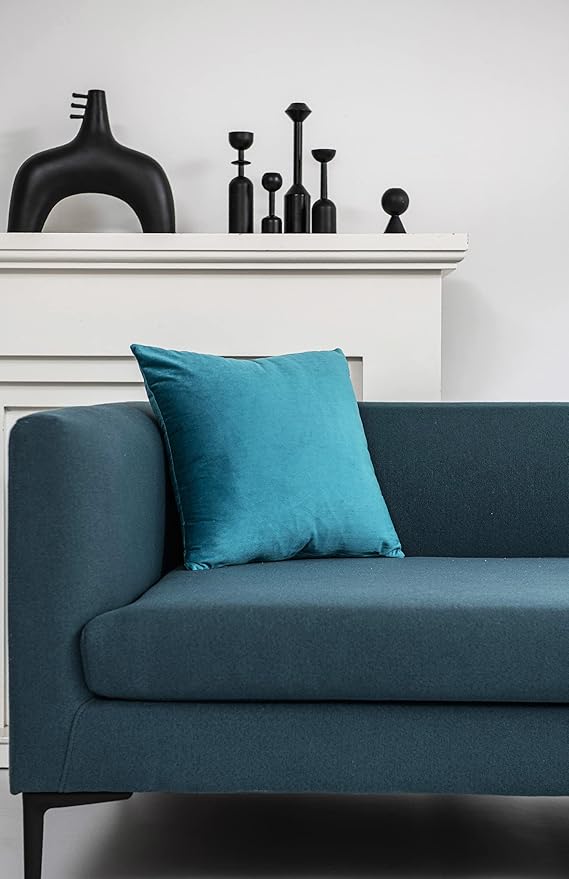 DEZENE Throw Pillow Cases 22x22 Turquoise: 2 Pack Cozy Soft Velvet Square Decorative Pillow Covers for Farmhouse Home Decor