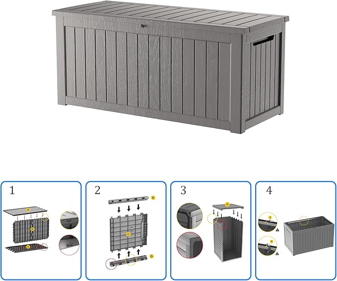 270 Gallon Waterproof Deck Box, Lockable Resin Storage Box for Patio Furniture Cushions Garden Tools and Outdoor Delivery Storage, Coffee