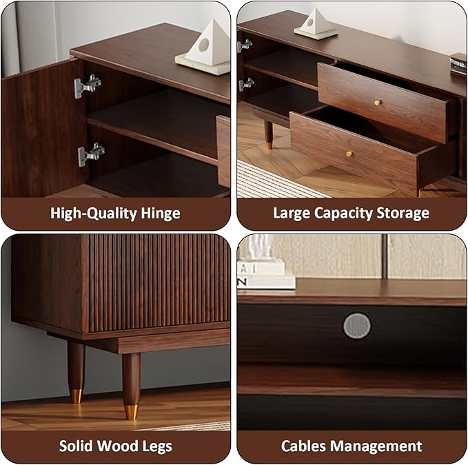 Mid Century Modern TV Stand for 75 inch TV, 70.9" Walnut TV Console with 2 Storage Cabinet & 2 Drawers, Entertainment Center, Media Console for Living Room/Bedroom