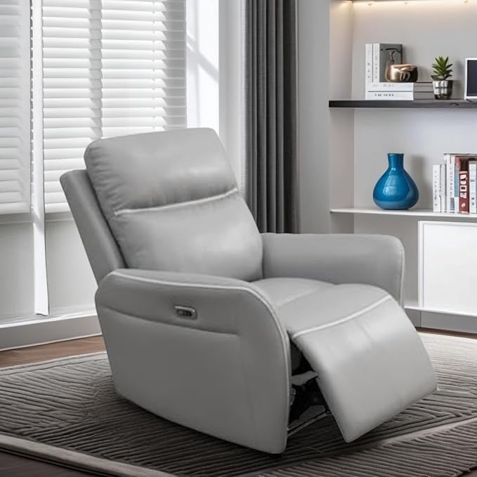 Oversized Recliner Chair, Multifunction Power Leather Recliners with Home Theater Seating, Oversized Single Electric Recliner Furniture for Living Room Apartment Home Theater, Light Grey