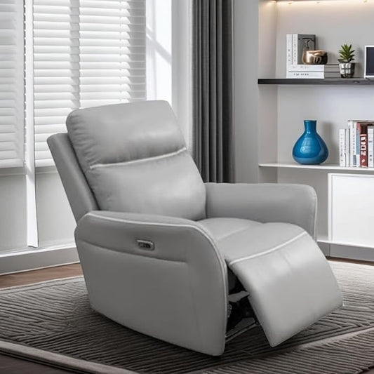 Oversized Recliner Chair, Multifunction Power Leather Recliners with Home Theater Seating, Oversized Single Electric Recliner Furniture for Living Room Apartment Home Theater, Light Grey