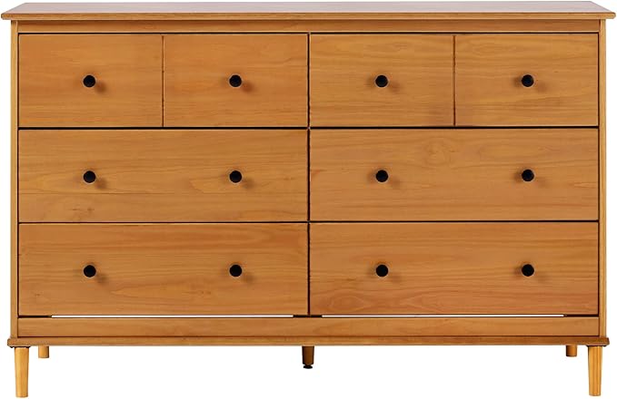 Walker Edison Modern 6-Drawer Solid Wood Dresser Bedroom Storage, 57 Inch, Caramel