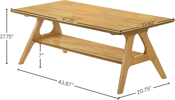 Roundhill Furniture Arona Mid-Century Modern Wood Shelf Coffee Table, Natural Oak Finish