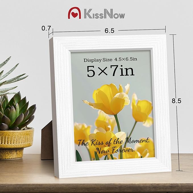 5x7 Picture Frame 4 Pack, White Solid Wood Gallery Photo Frame, Wall Hanging or Tabletop Display