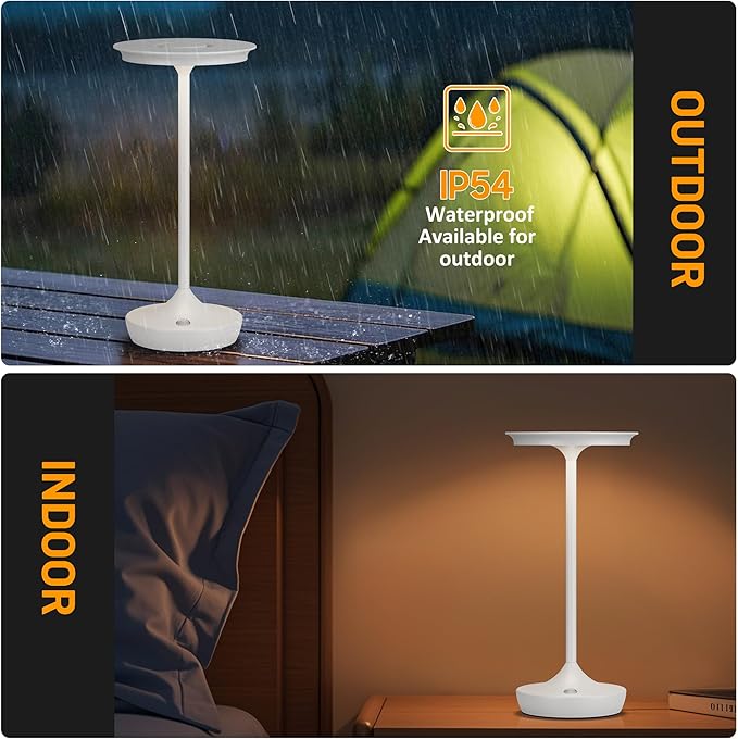2 Pack LED Rechargeable Cordless Table Lamps, Portable Outdoor Battery Operated Table Light 3 Color Stepless Dimming Table Lamp with Memory Function for Patio Restaurant Dining Room White