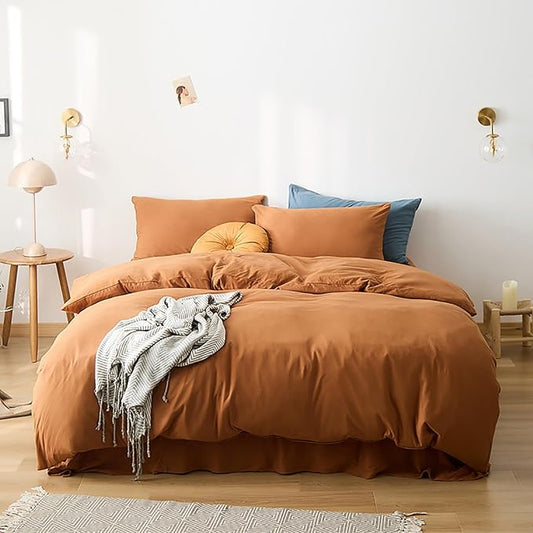 Cottonight Pumpkin Comforter Set King Rust Terracotta Bedding Set Burnt Orange Solid Pumpkin Brown Blanket Quilts Soft Breathable Rust Caramel Comforter Set for King Bed