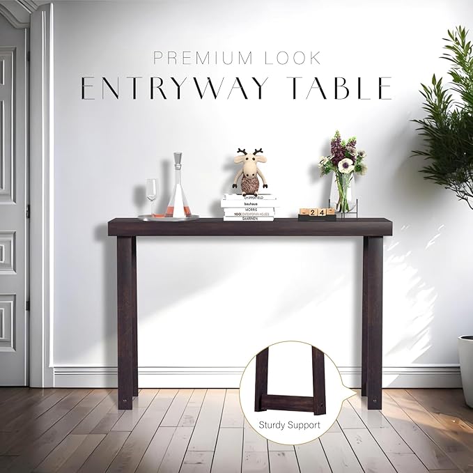 Solid Wood Console Table (46.25x12x32in) - Narrow Entryway & Hallway Table, Sofa Table for Living Room/Foyer, Easy Assembly