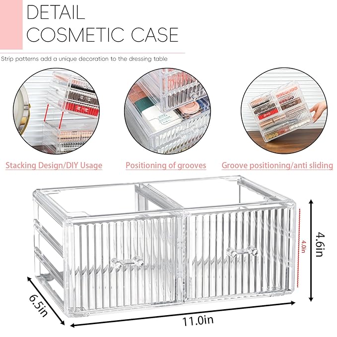 Cq acrylic Clear Plastic Makeup Organizer With 3 Drawers,Stackable Acrylic Drawers for Vanity Counter, Makeup Storage Organizer for Bathroom,Medicine,Accessory,Beauty Supplies Containers,Pack of 1