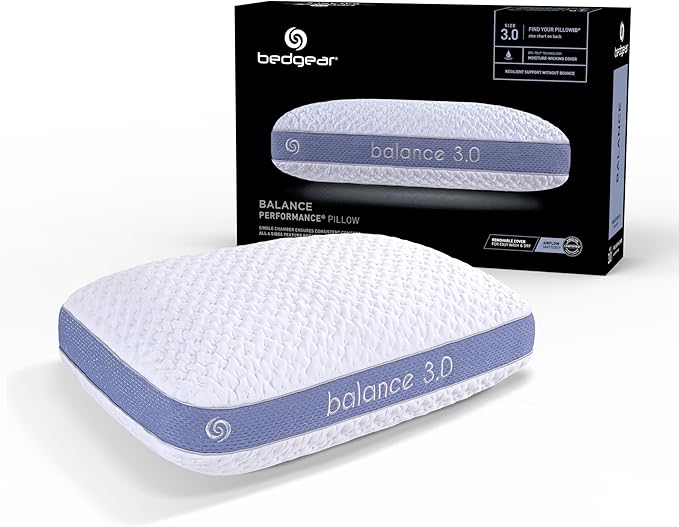 Bedgear Balance Performance Pillow – 3.0 - Moisture Wicking Bed Pillow for All Sleep Positions - Medium Firmness Bed Pillow - Washable Removable Cover – 20" W x 26" L x 6.5" H