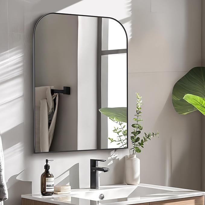 Bathroom Mirror, Wall Mirrors, Black Metal Framed Wall-Mounted Mirrors, Bathroom Vanity Mirror for Over Sink, Living Room, Bedroom, Entryway, 22x30 Inch, Black