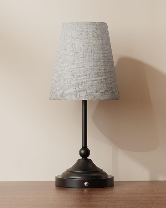 Lightapex Vintage Small Cordless Table Lamps with Stepless Dimming, Portable Rechargeable Bedside Lamps with Touch-Control for Bedroom, Living Room, and Reading, Cone(Black)