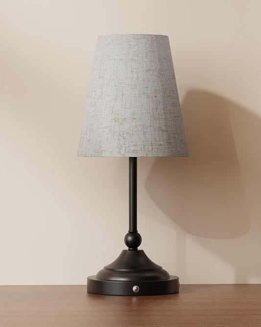 Lightapex Vintage Small Cordless Table Lamps with Stepless Dimming, Portable Rechargeable Bedside Lamps with Touch-Control for Bedroom, Living Room, and Reading, Cone(Black)