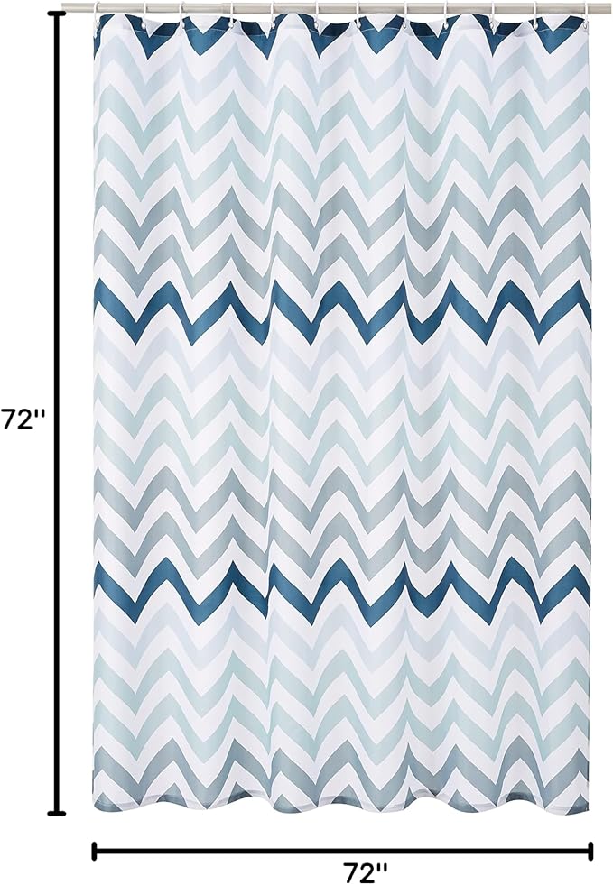 Amazon Basics Bathroom Shower Curtain, Water Resistant Fabric with Grommets & Hooks, Machine Washable, 72"x72" , Blue Ombre Chevron