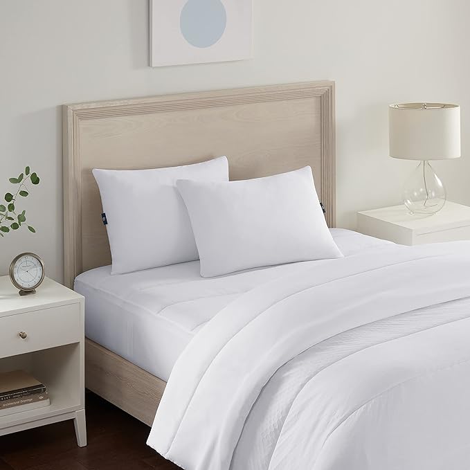 Serta Power Chill Cooling Medium/Firm Down Alternative Bed Pillows for Side, Stomach or Back Sleepers (2 Pack), Queen, White