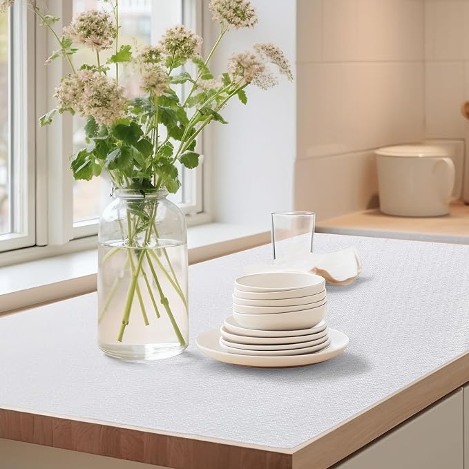 Drawer Shelf Liner for Kitchen Cabinets, Non Adhesive Slip Resistant Shelf Paper Easy to Clean, Strong Grip Thickened Waterproof Washable Mats for Pantry Shelves Cupboard Dresser(White, 17 in x 40 FT)