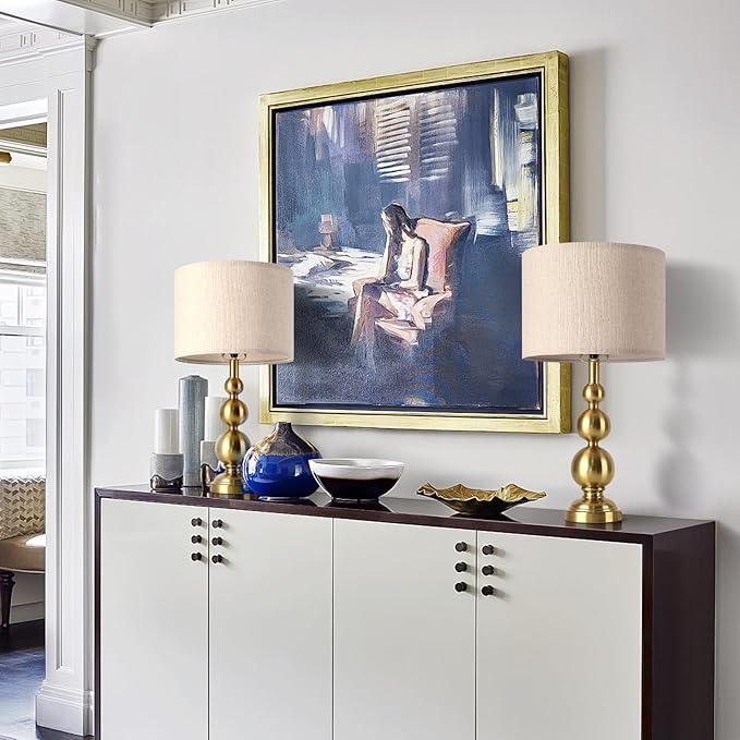 Gold Table Lamp Set of 2, 24.4" Table Lamps for Living Room, Gold Tall Skinny Table Lamps, Modern Buffet Lamp for Bedroom Bedside, Nightstand, Desk, End Table, Entry Way