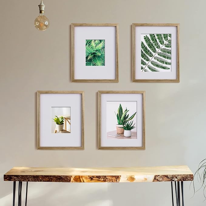 Egofine 11x14 Picture Frame with Plexiglass Made of Solid Wood, Display Pictures 5x7/8x10 with Mat or 11x14 Without Mat for Tabletop and Wall Mounting, Carbonized Brown