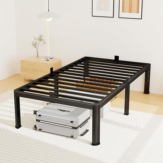 12 Inch Twin Bed Frame, Metal Platform Bed Frame with Round Corner Legs, 3500 lbs Heavy Duty Steel Slats Support, No Box Spring Needed, Noise Free, Easy Assembly, Black