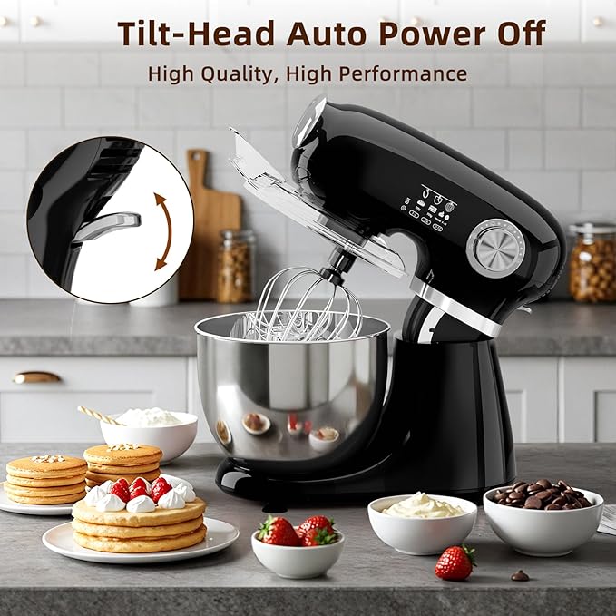 Cowsar Stand Mixer, 12 Speeds Tilt-Head Electric Commercial Stand Mixer, 3-In-1 Kitchen Mixer with Bowl, Dough Hook, Whisk and Beater, Black