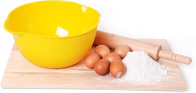 Mintra Home Mixing Bowl w/Colander (Large 4.5L, Yellow) - For Washing & Draining Fruits And Vegetables - Heavy Duty Plastic for Baking, Cooking Supplies - Dishwasher Safe