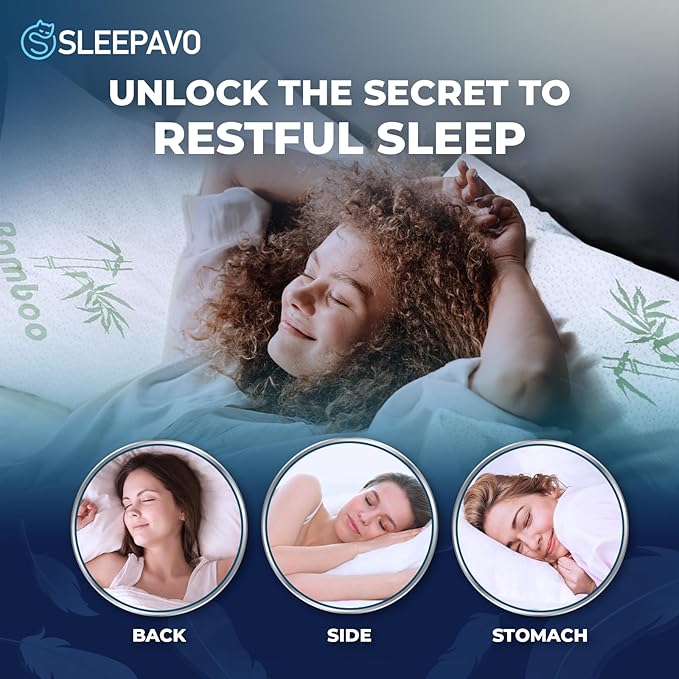 Sleepavo Adjustable Cooling Pillows Queen Size Set of 2 Pack - Extra Soft Shredded Memory Foam Best Pillows for Sleeping - Back, Stomach, Side Sleeper Pillow Medium Firm - Rayon Derived from Bamboo