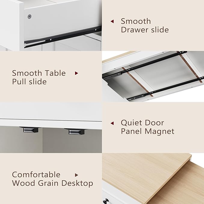 74.5" Rolling Kitchen Island on Wheels with Extendable Dining Table, Storage Cart with 2 Drawers, 4 Door Cabinet, Spice Rack for Kitchen, Dining Room, White