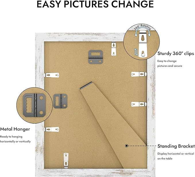 8x10 Picture Frame, Made of Real Glass and Wooden Frame, Horizontal and Vertical Display for Wall or Tabletop (Distressed White, 1 Pack)