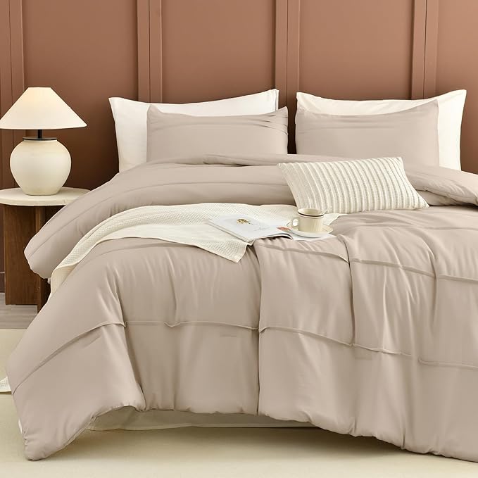 Sanracie Cotton California King Comforter Set(106"x 95"),Linen Colored Pinch Pleat Bedding Sets 3 PCs Ultra Soft Breathable Lightweight Neutral Bedding Set for All Season