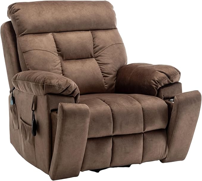 Oversized Power Lift Recliner Chair for Elderly - Extra Wide Big Man Recliner with Heat & Massage - Hidden Cup Holder - Single Motor 350 lbs Capacity