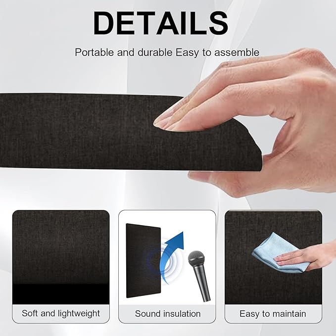 Upholstered Wall Mounted Headboard, 3D Soundproof Wall Panels Peel and Stick Headboard for Queen Size, Tufted, Black (9 Panels, 10" x 24")