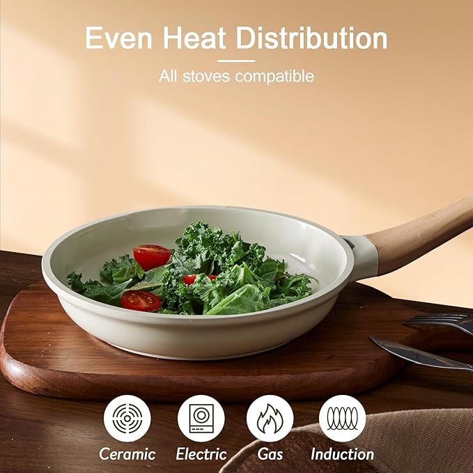 21Pcs Pots and Pans Set with Aluminum Lid, Nonstick Ti-Ceramic Cookware Sets, Induction Cookware Non Stick Cooking Set w/Frying Pans & Saucepans(PFOS, PFOA Free)-White