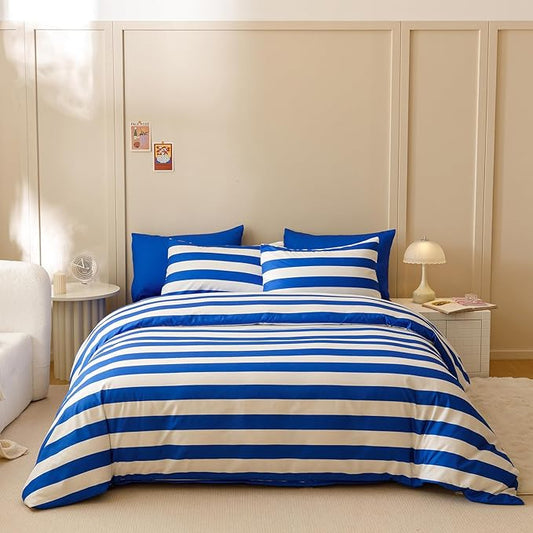 CLOTHKNOW Blue Striped Twin/Twin XL Comforter Set Farmhouse Bedding Comforter Sets Soft All Season Cross Stripes Comforter with 2 x Pillow Cases