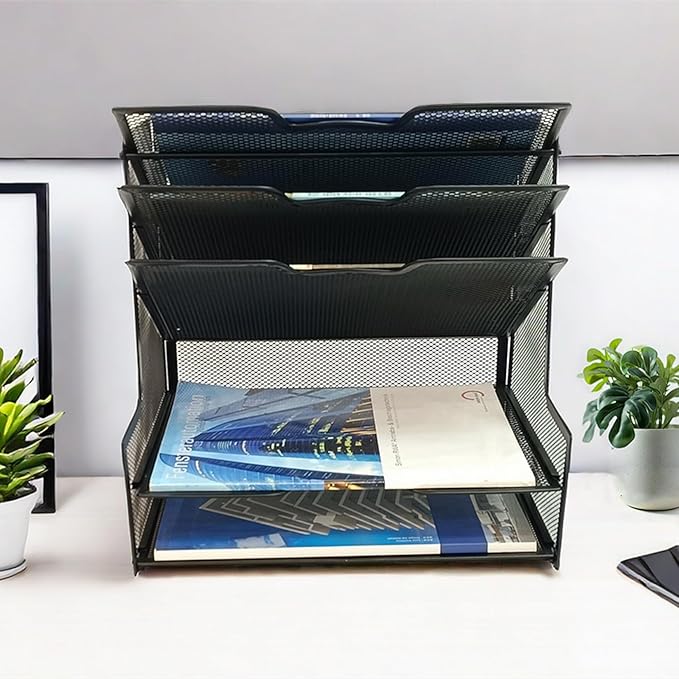 Generic 5-Tier Metal Mesh Desk Organizer, Office File Holder, Paper Organizer for Home Office Furniture, Black