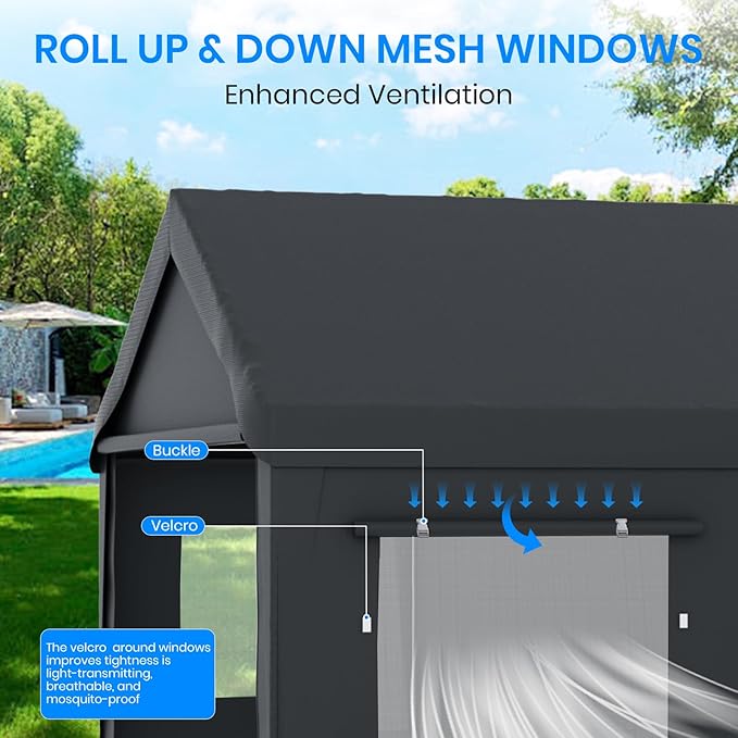 Carport 10x20 Heavy Duty Portable Garage,Carport Canopy with Roll-Up Windows & Doors,Portable Garages and Shelters with Removable Sidewalls,Car Tent Garage with All-Season Tarp for Tractor Bike Truck