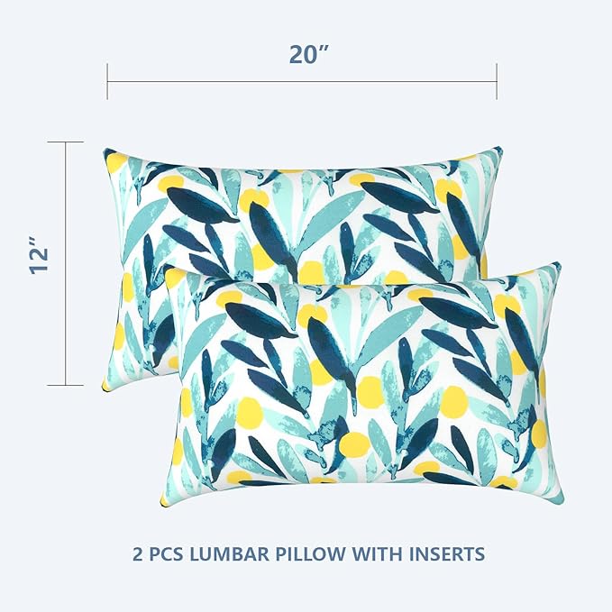 LVTXIII Outdoor/Indoor Lumbar Pillows, Decorative Patio Lumbar Cushions, Fluffy Water Repellent Garden Cushions for Home Patio Coach Sofa Use, 12×20 Inch, Pack of 2, Leaves Multi
